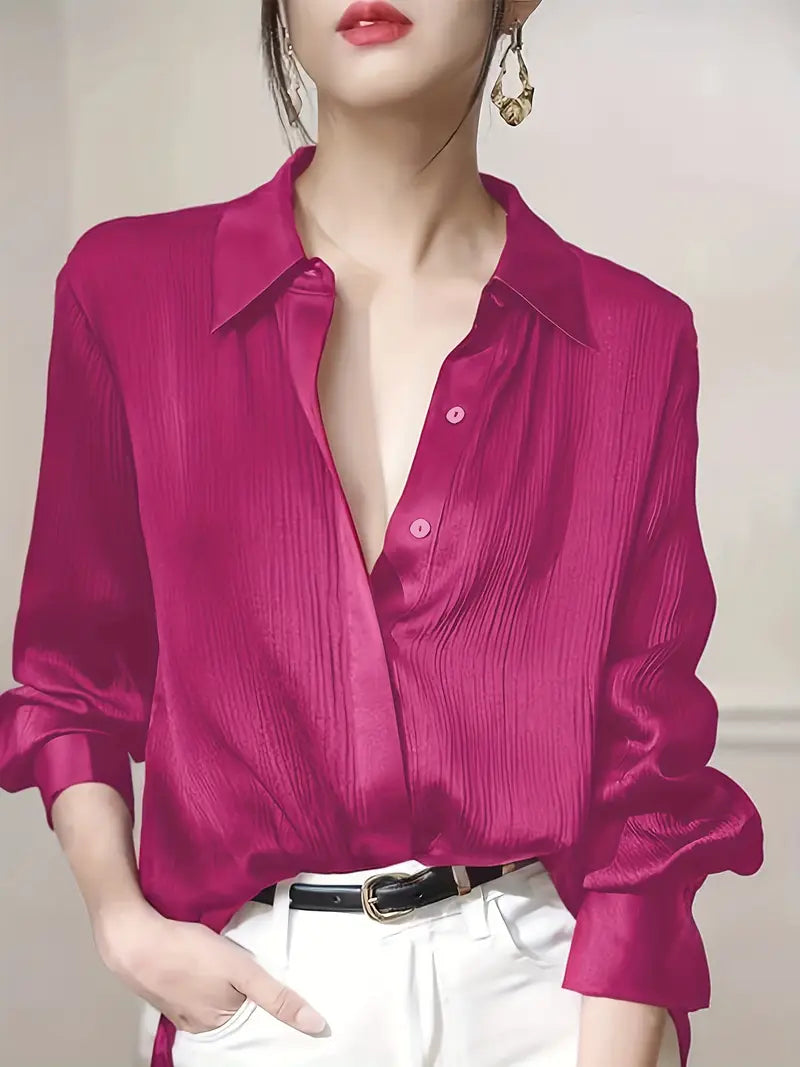 NOELLE WOMEN’S BLACK SATIN-FINISH BUTTON-UP SHIRT