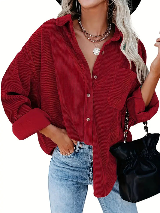 ROWAN WOMEN’S OVERSIZED CORDUROY BUTTON-UP SHIRT
