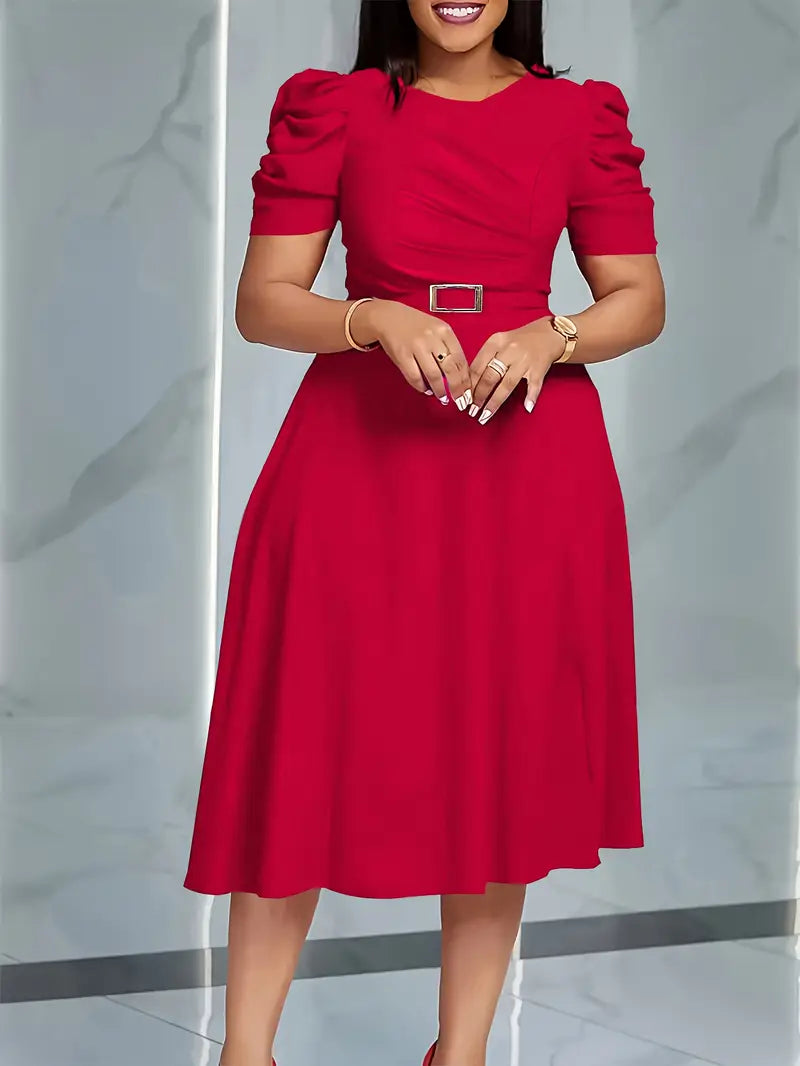 SERENA™ WOMEN’S V-NECK RUCHED MIDI DRESS