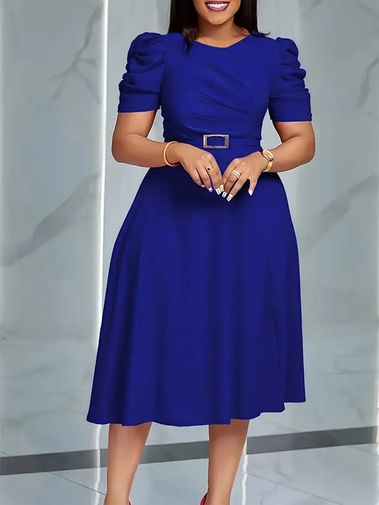 SERENA™ WOMEN’S V-NECK RUCHED MIDI DRESS