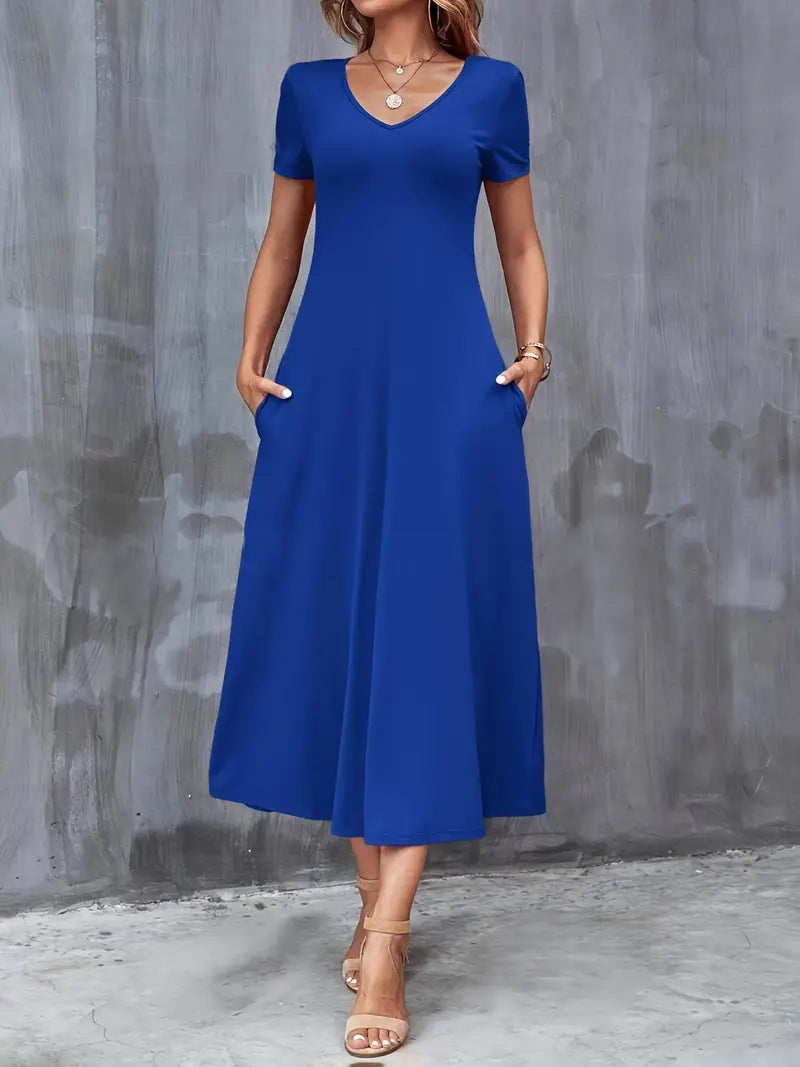 STELLA™ WOMEN’S V-NECK A-LINE DRESS WITH POCKETS