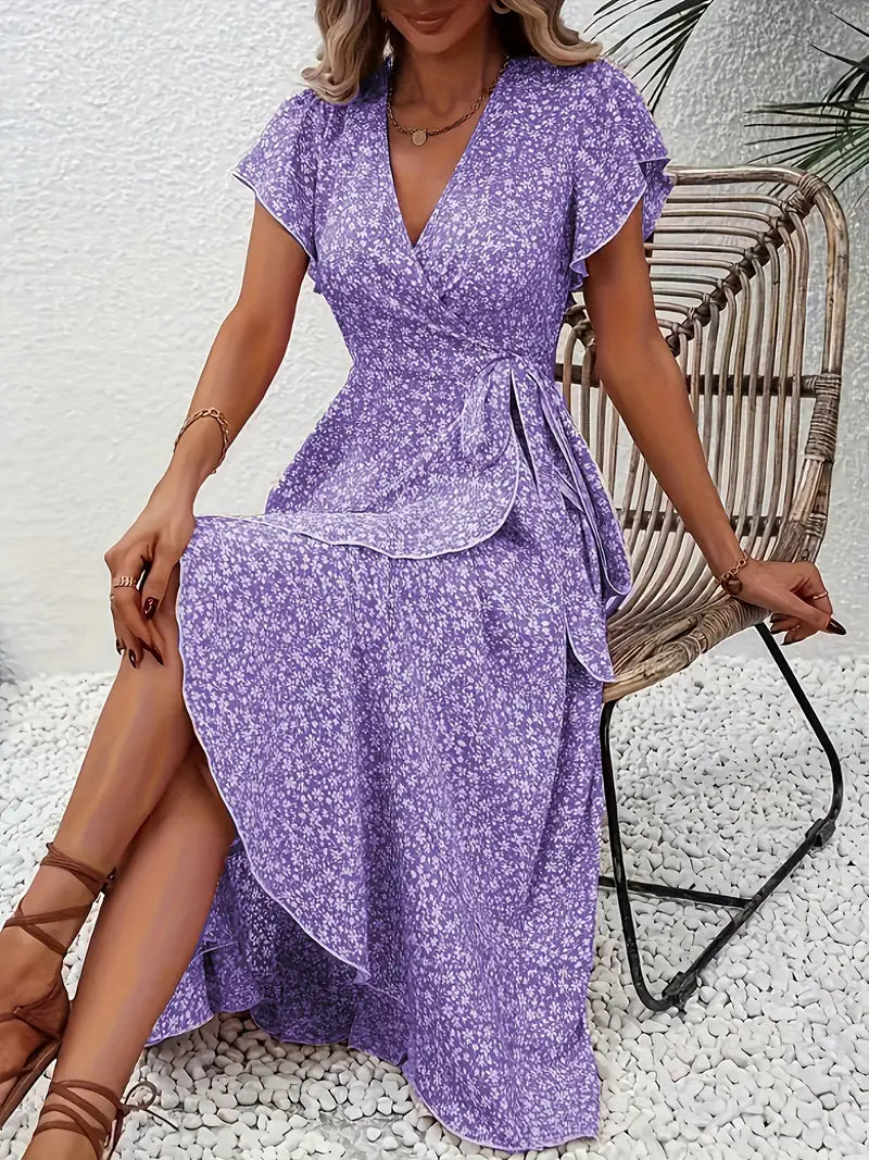 AVA™ WOMEN’S RED FLORAL V-NECK MIDI DRESS