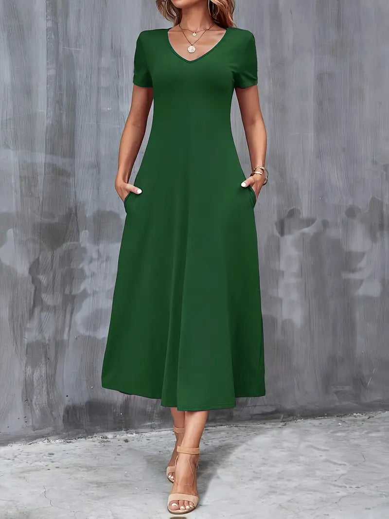 STELLA™ WOMEN’S V-NECK A-LINE DRESS WITH POCKETS