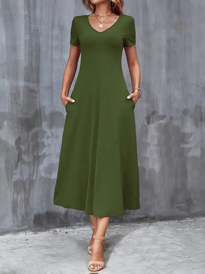 STELLA™ WOMEN’S V-NECK A-LINE DRESS WITH POCKETS