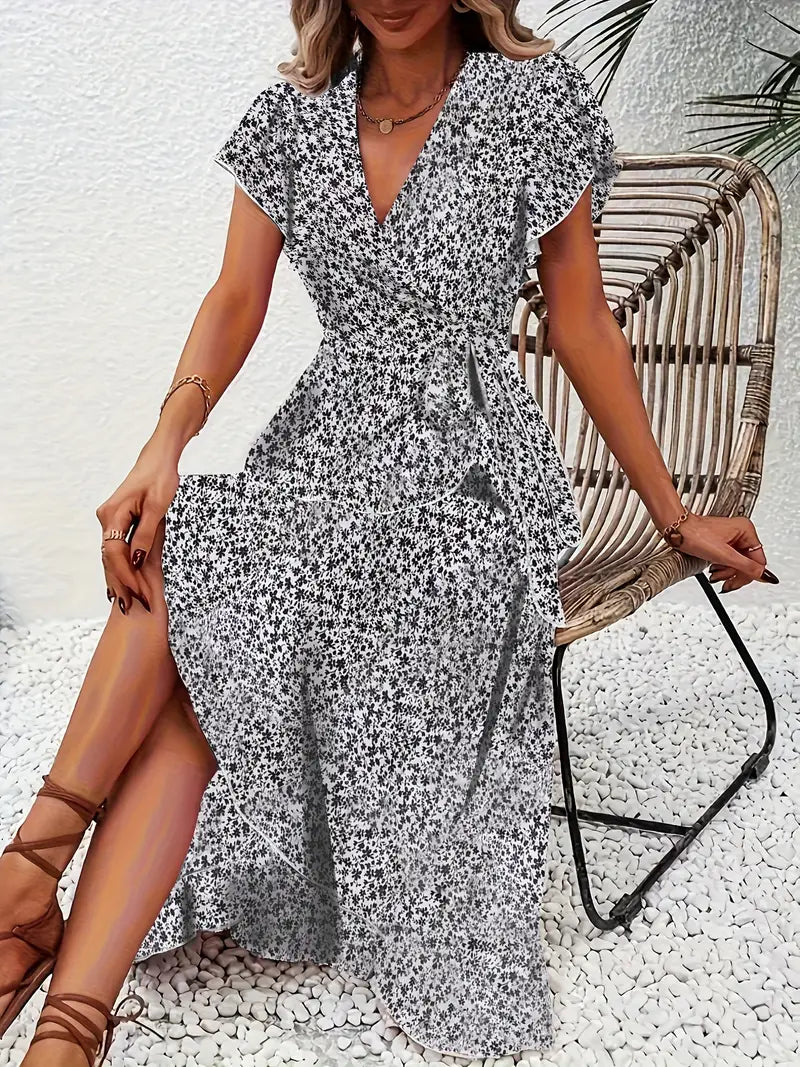 AVA™ WOMEN’S RED FLORAL V-NECK MIDI DRESS