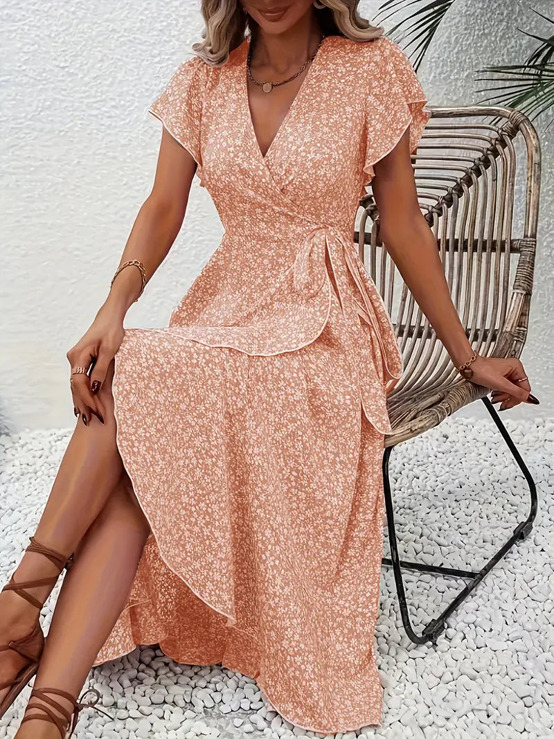 AVA™ WOMEN’S RED FLORAL V-NECK MIDI DRESS