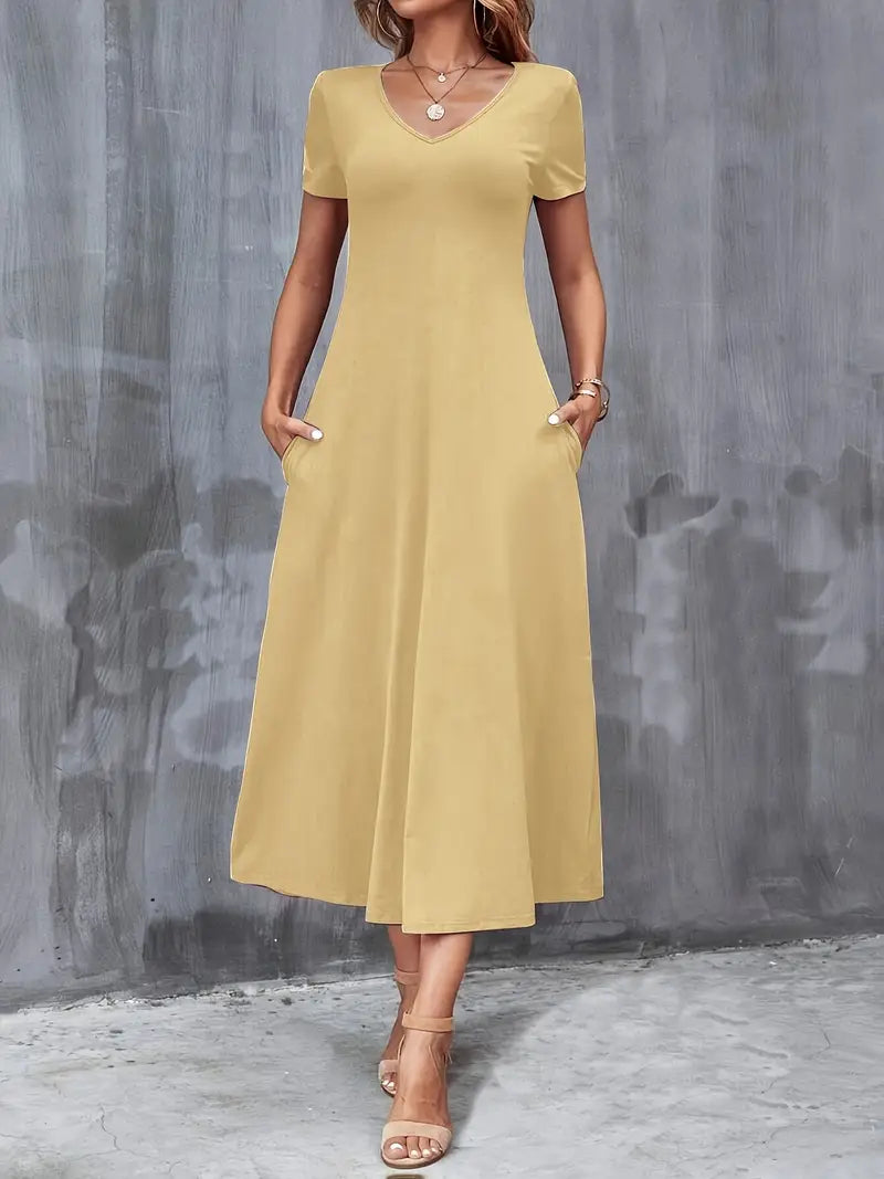 STELLA™ WOMEN’S V-NECK A-LINE DRESS WITH POCKETS