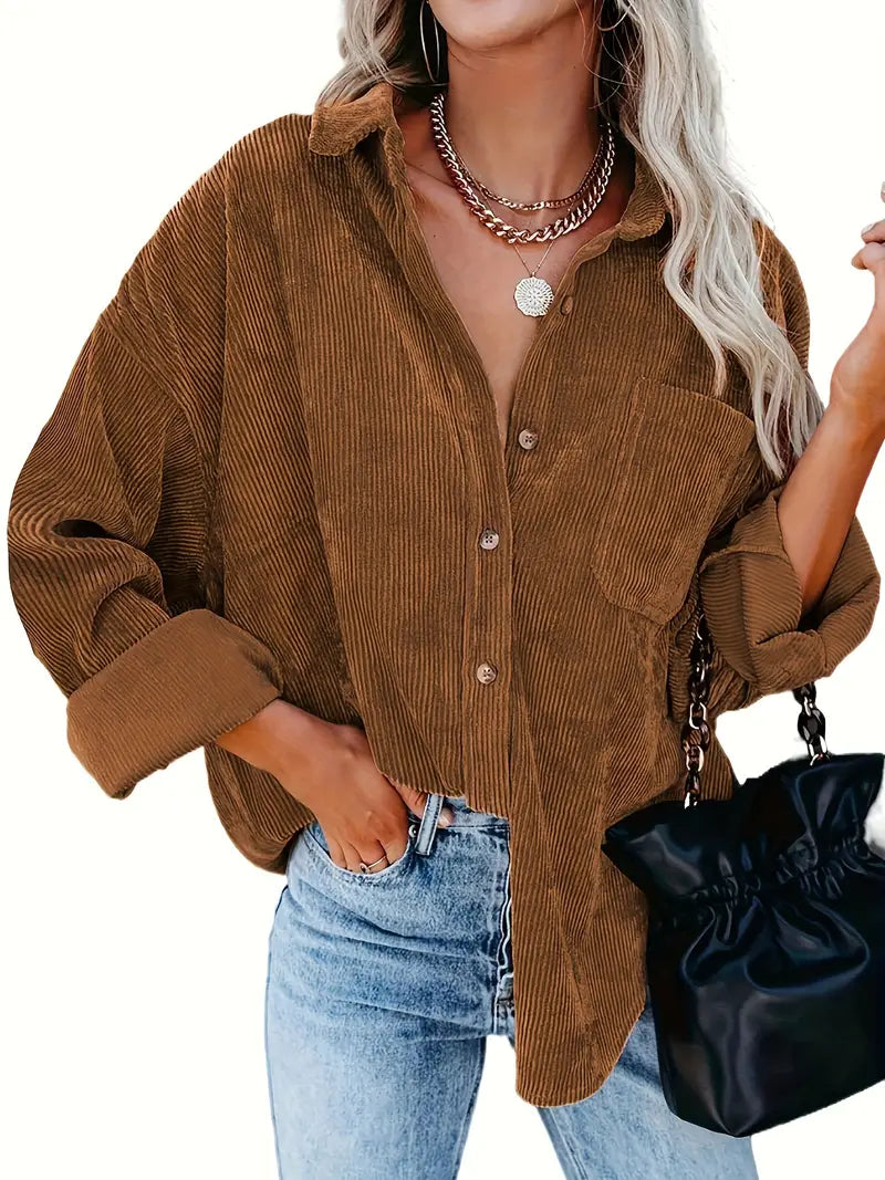 ROWAN WOMEN’S OVERSIZED CORDUROY BUTTON-UP SHIRT
