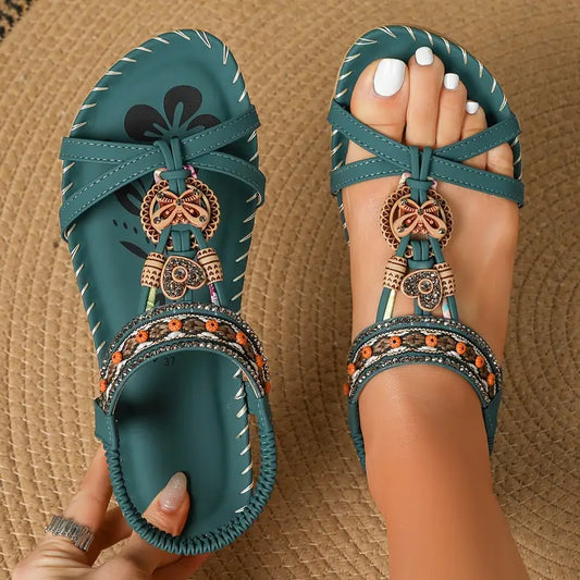ZARA™ WOMEN’S TRIBAL STRIPED FLAT SANDALS