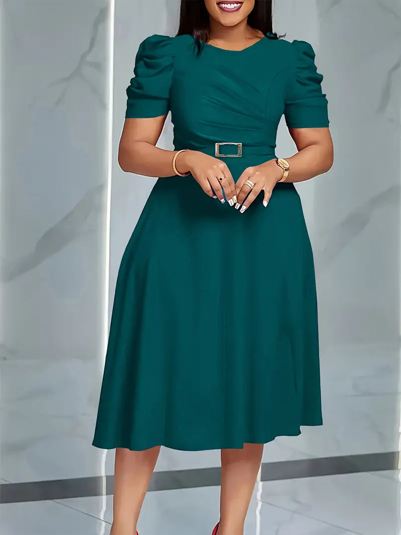 SERENA™ WOMEN’S V-NECK RUCHED MIDI DRESS
