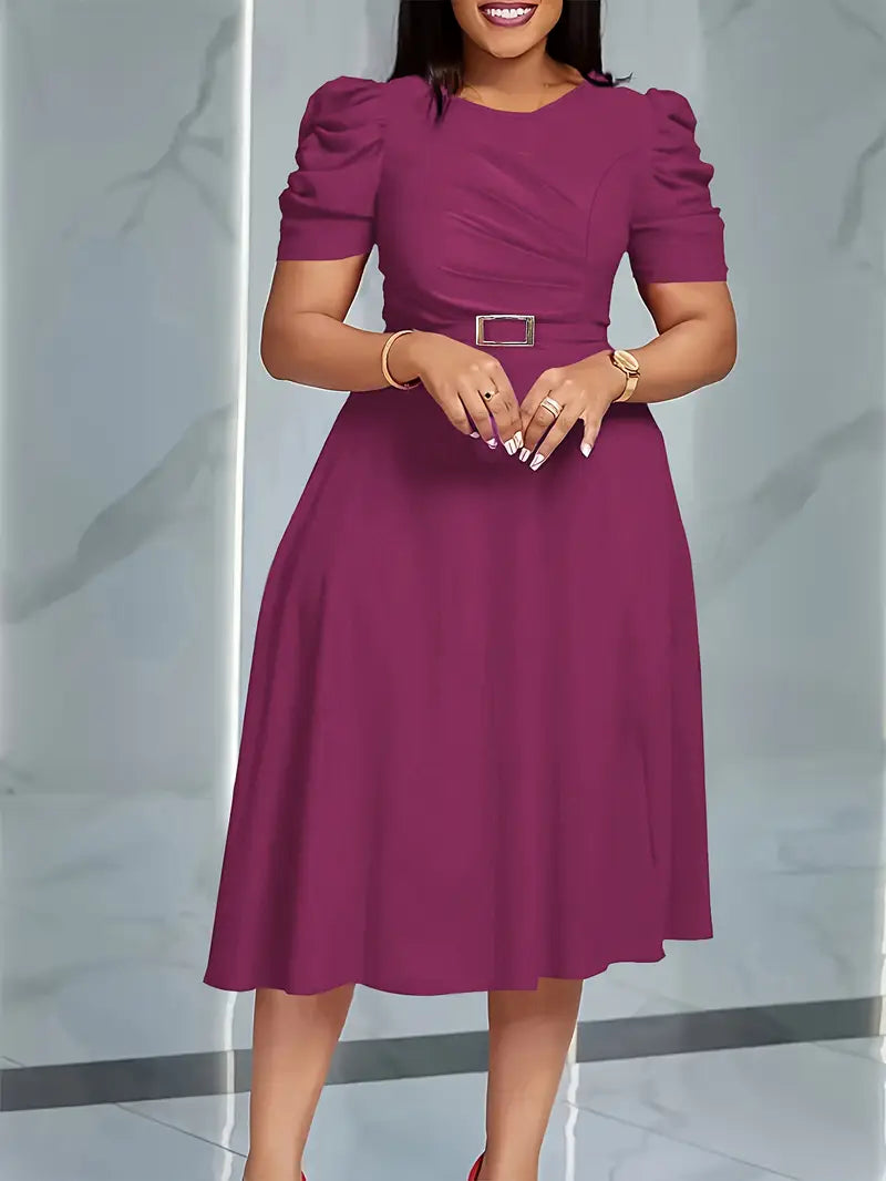 SERENA™ WOMEN’S V-NECK RUCHED MIDI DRESS