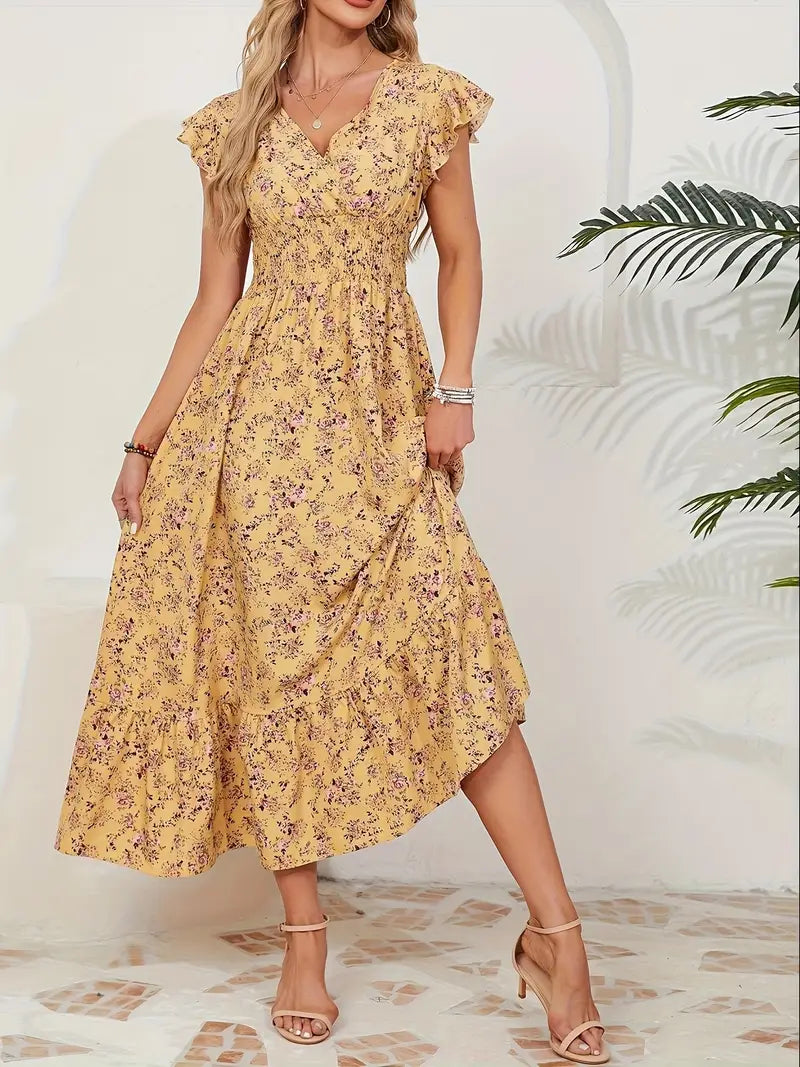 ISLA™ WOMEN’S VACATION FLORAL WAIST-TIED DRESS