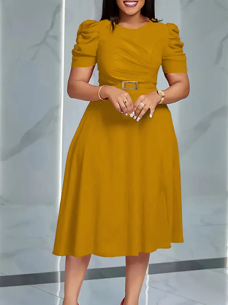 SERENA™ WOMEN’S V-NECK RUCHED MIDI DRESS