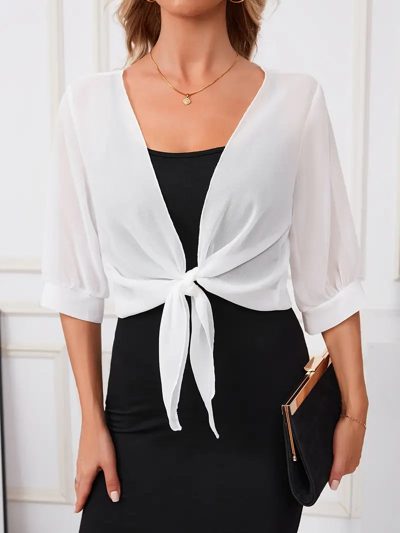 ELENA WOMEN’S SHEER POLYESTER SHAWL WRAP WITH TIE-FRONT DETAIL