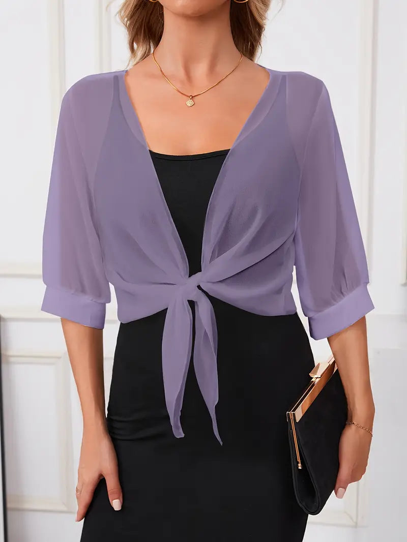 ELENA WOMEN’S SHEER POLYESTER SHAWL WRAP WITH TIE-FRONT DETAIL