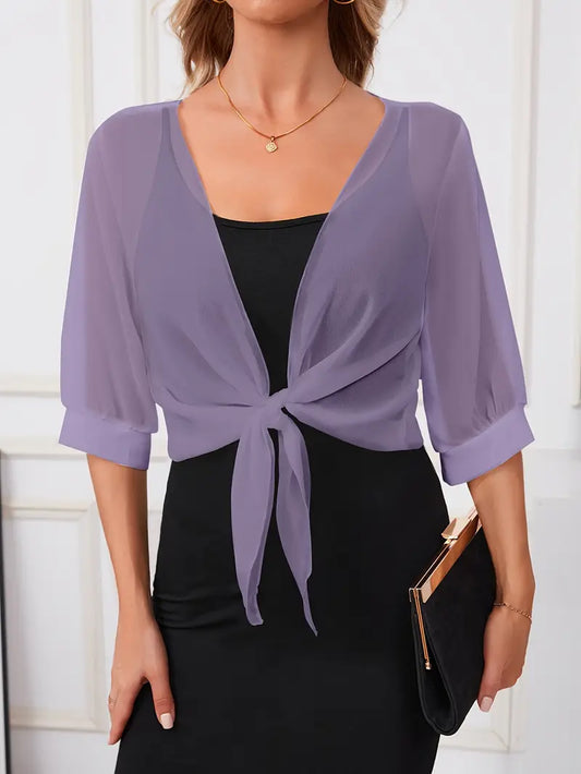 ELENA WOMEN’S SHEER POLYESTER SHAWL WRAP WITH TIE-FRONT DETAIL
