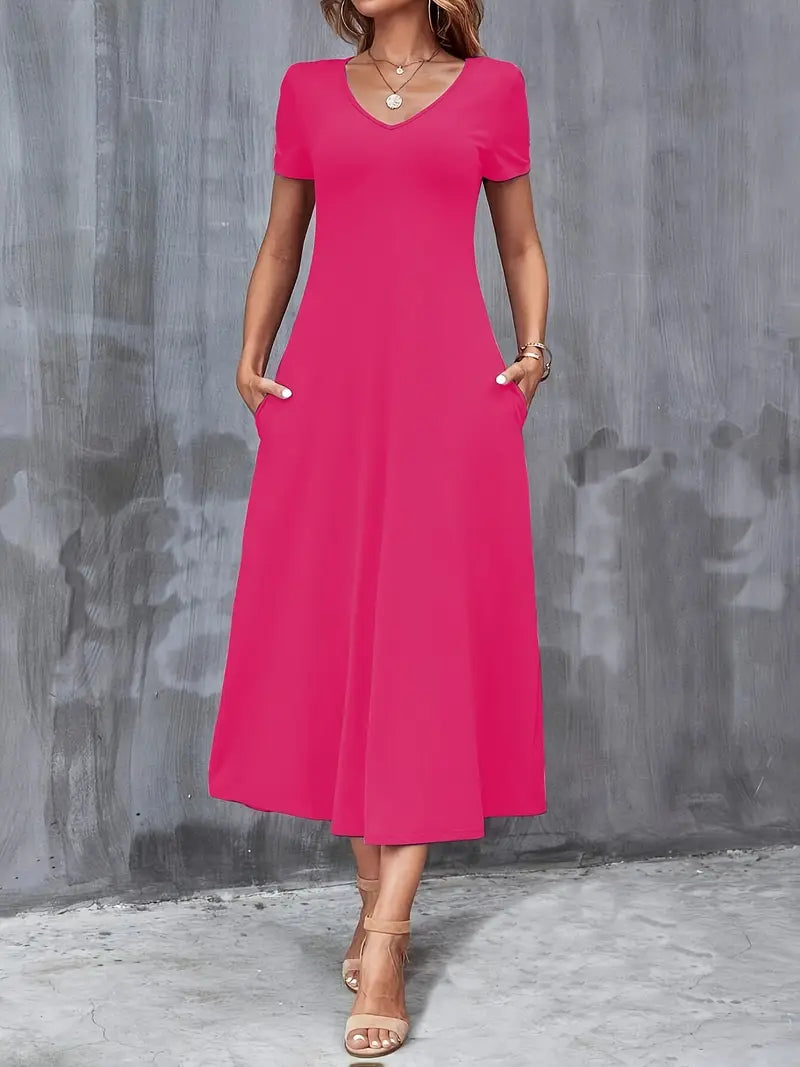 STELLA™ WOMEN’S V-NECK A-LINE DRESS WITH POCKETS