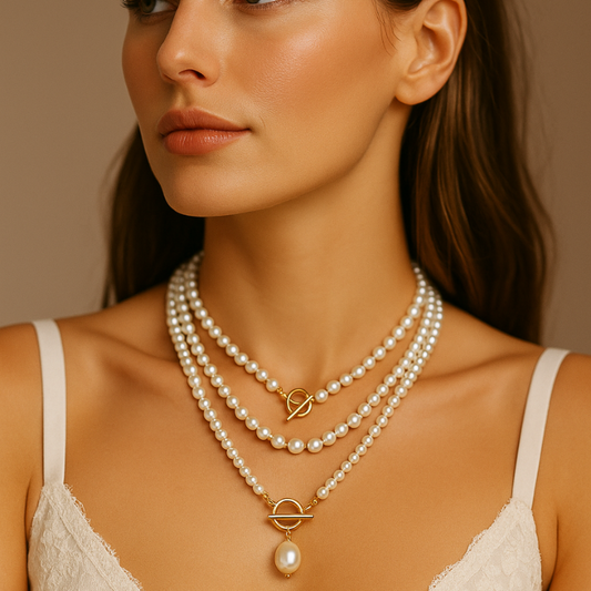 Alouette – Layered Heart Pearl Set