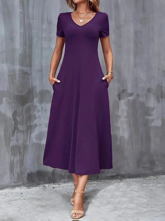 STELLA™ WOMEN’S V-NECK A-LINE DRESS WITH POCKETS