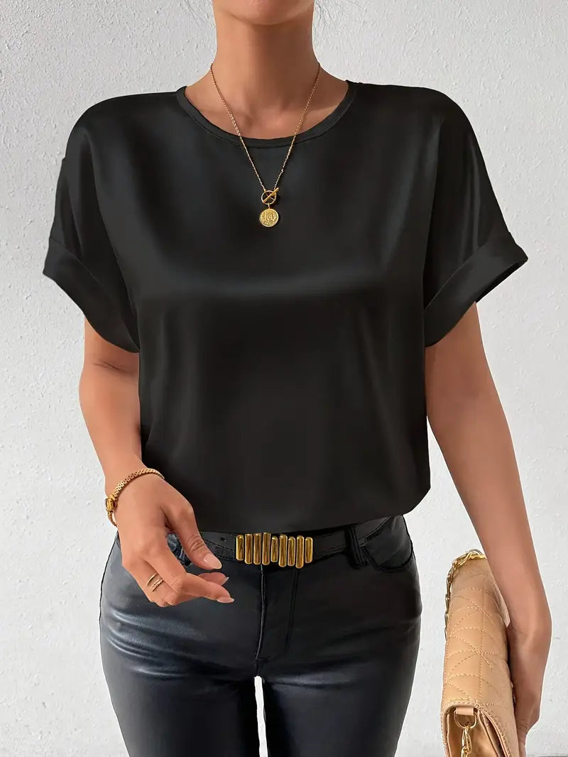 ARIA WOMEN’S BATWING SHORT SLEEVE ROUND NECK SHIRT