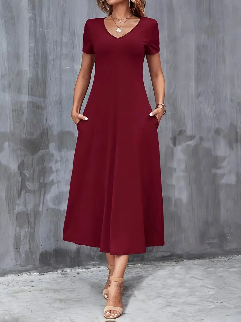 STELLA™ WOMEN’S V-NECK A-LINE DRESS WITH POCKETS