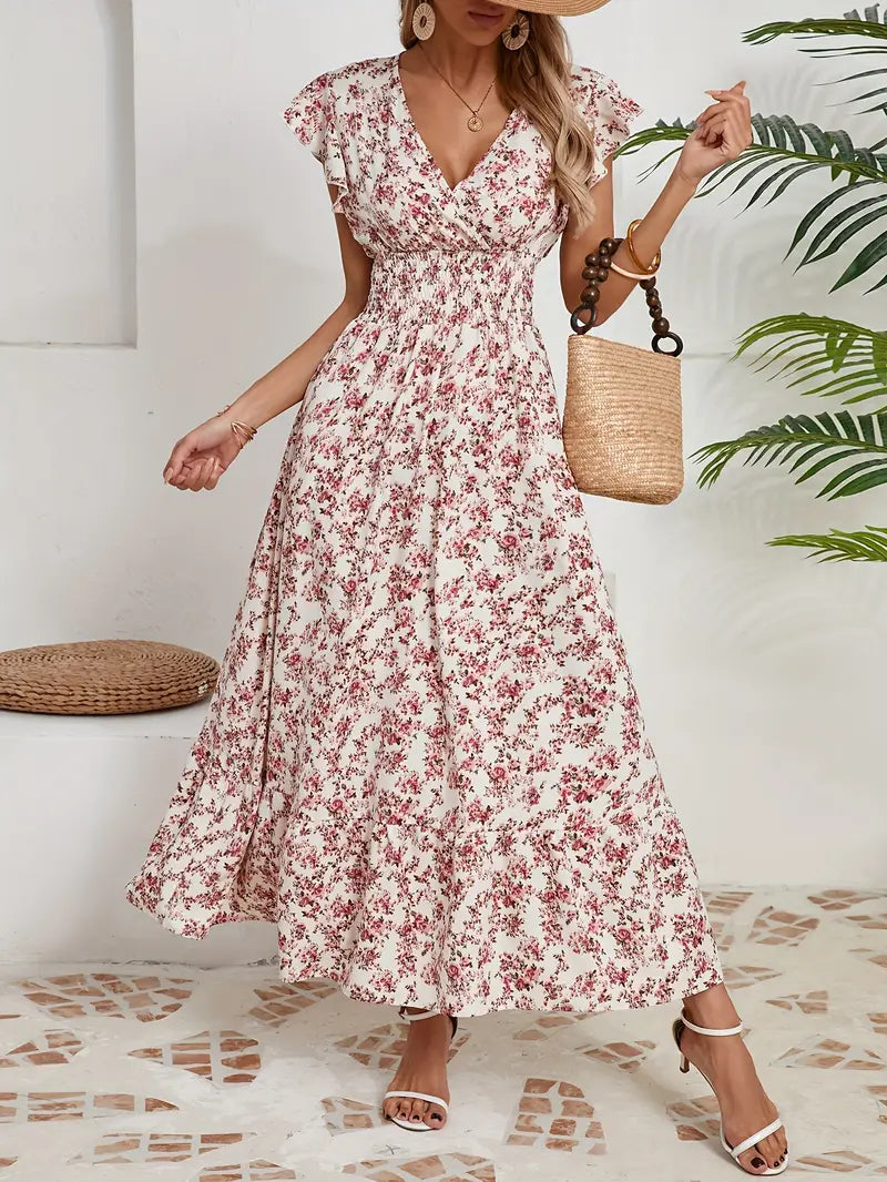 ISLA™ WOMEN’S VACATION FLORAL WAIST-TIED DRESS
