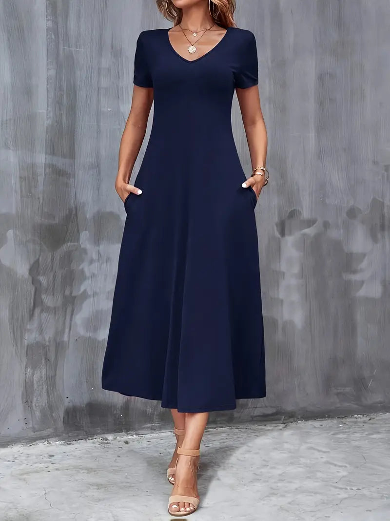 STELLA™ WOMEN’S V-NECK A-LINE DRESS WITH POCKETS