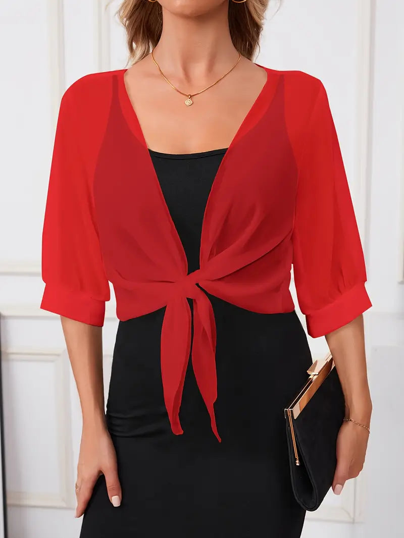 ELENA WOMEN’S SHEER POLYESTER SHAWL WRAP WITH TIE-FRONT DETAIL