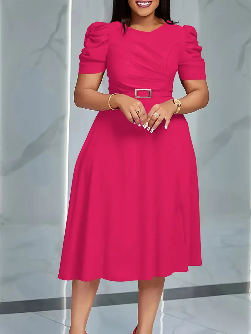 SERENA™ WOMEN’S V-NECK RUCHED MIDI DRESS