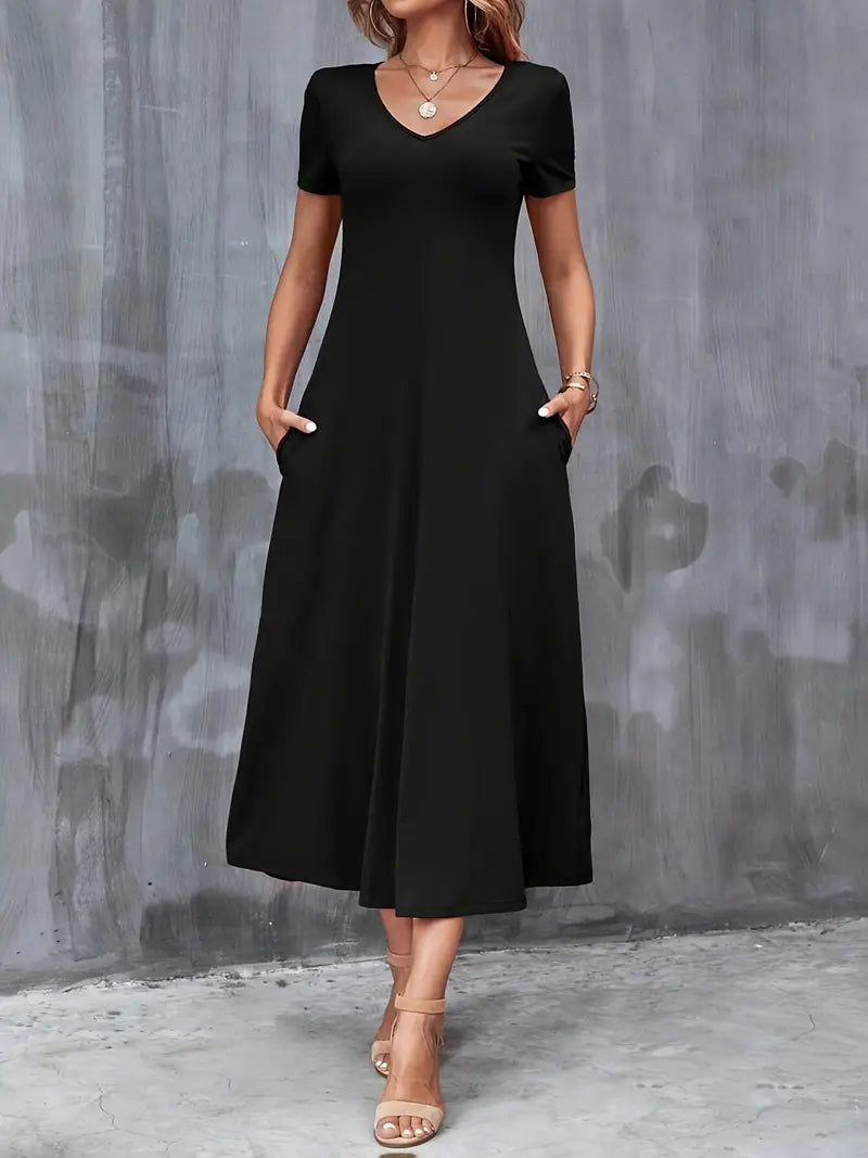 STELLA™ WOMEN’S V-NECK A-LINE DRESS WITH POCKETS