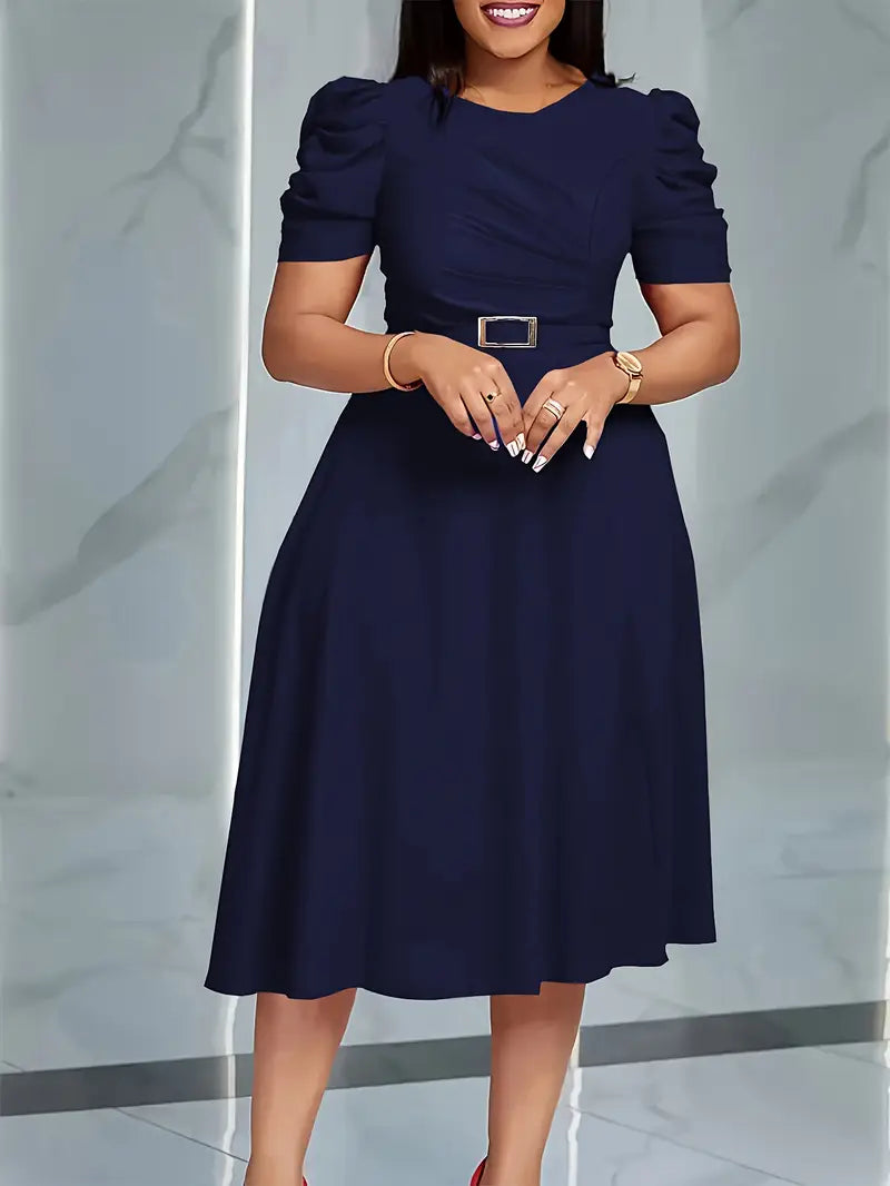 SERENA™ WOMEN’S V-NECK RUCHED MIDI DRESS